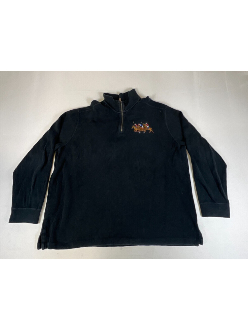 Polo Ralph Lauren Men XXL Black Triple Big Pony Half Zip Sweatshirt Cotton